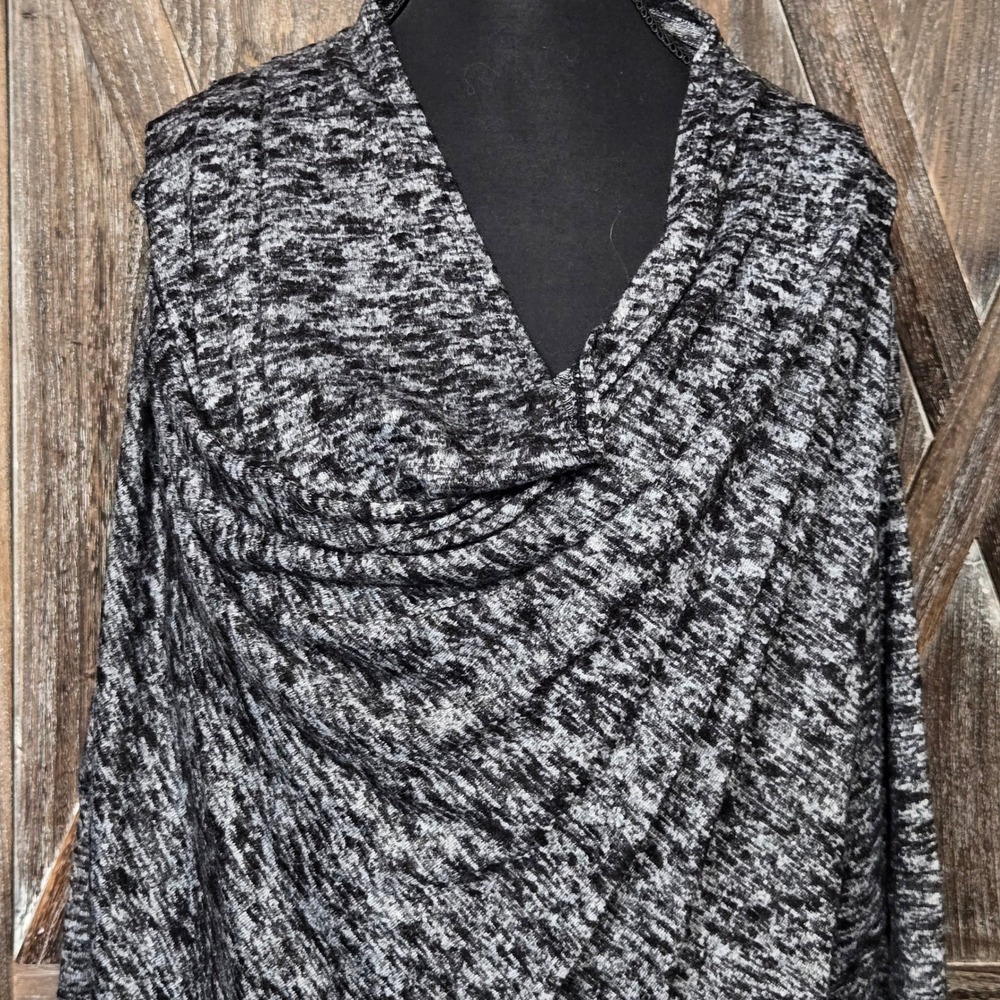 Maurices Womens Black White Marled Draped Wrap Front Cowl Neck Top Size 1